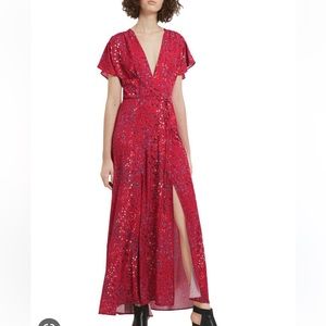 Red floral print maxi dress